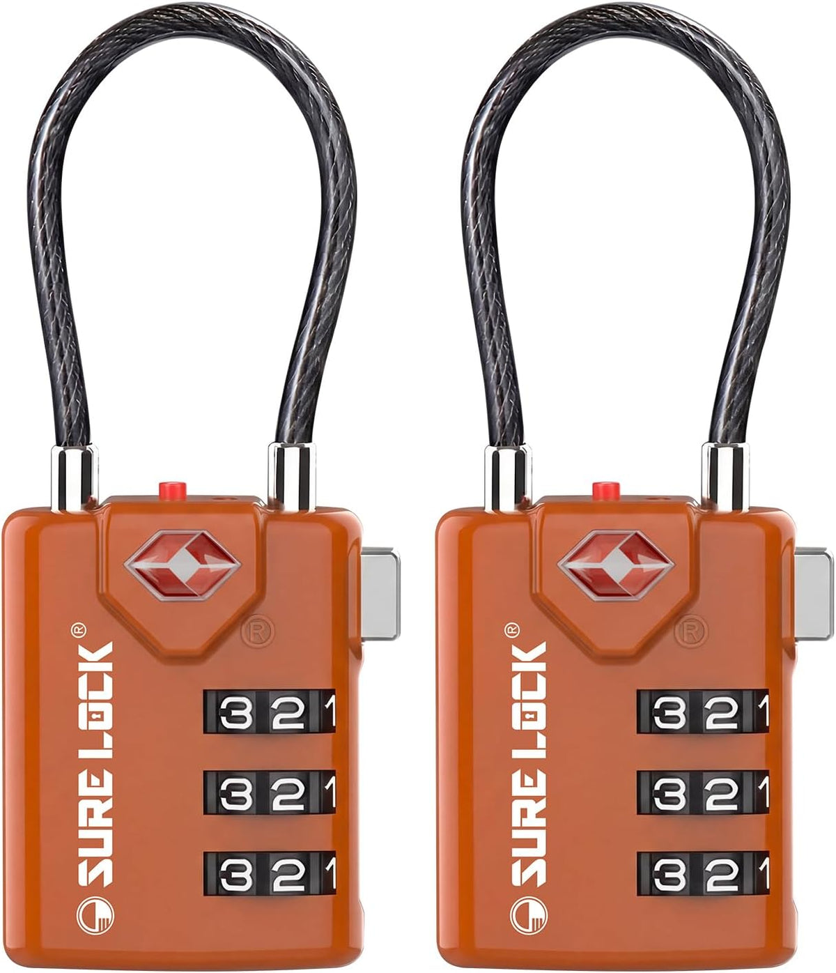 SURE LOCK TSA Approved Luggage Locks with Open Alert Indicator, 3 Digit Combination Cable Travel Lock for Suitcase, Backpack & Travel Bag, Black