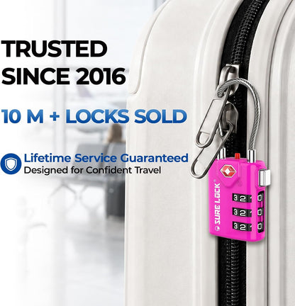 SURE LOCK TSA Approved Luggage Locks with Open Alert Indicator, 3 Digit Combination Cable Travel Lock for Suitcase, Backpack & Travel Bag, Black