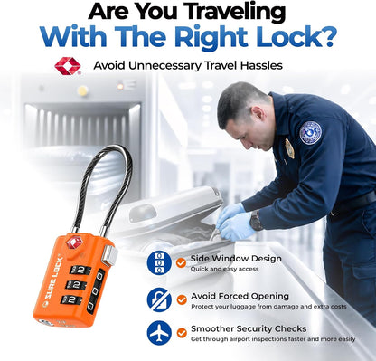 SURE LOCK TSA Approved Luggage Locks with Open Alert Indicator, 3 Digit Combination Cable Travel Lock for Suitcase, Backpack & Travel Bag, Black