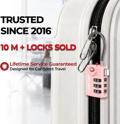 SURE LOCK TSA Approved Luggage Locks with Open Alert Indicator, 3 Digit Combination Cable Travel Lock for Suitcase, Backpack & Travel Bag, Black