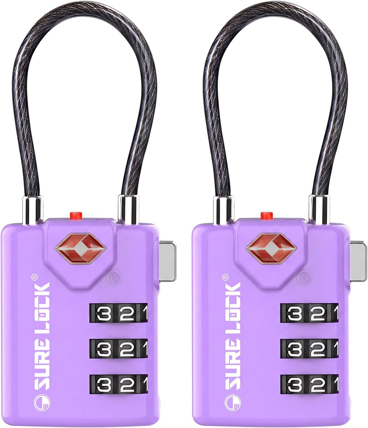 SURE LOCK TSA Approved Luggage Locks with Open Alert Indicator, 3 Digit Combination Cable Travel Lock for Suitcase, Backpack & Travel Bag, Black