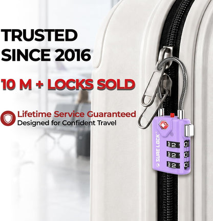 SURE LOCK TSA Approved Luggage Locks with Open Alert Indicator, 3 Digit Combination Cable Travel Lock for Suitcase, Backpack & Travel Bag, Black