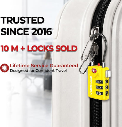 SURE LOCK TSA Approved Luggage Locks with Open Alert Indicator, 3 Digit Combination Cable Travel Lock for Suitcase, Backpack & Travel Bag, Black