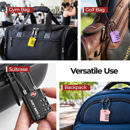 SURE LOCK TSA Approved Luggage Locks with Open Alert Indicator, 3 Digit Combination Cable Travel Lock for Suitcase, Backpack & Travel Bag, Black