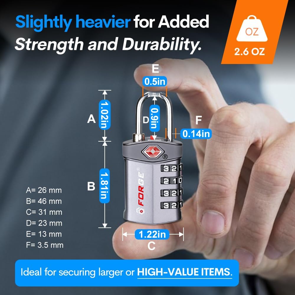 Travel Lock,TSA Approved Luggage Locks for Air Travel, Gym Lockers, School Lockers, Pelican Cases, Gun Case, Easy Read Dials, Durable Alloy Body