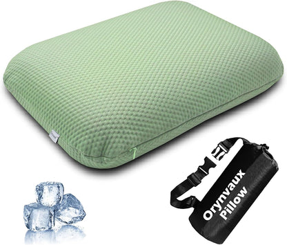 Cooling Travel Pillow, Small Memory Foam Camping Pillow with Adjustable Buckle Strap & Storage Bag, Compact Small Pillow for Airplane, Car Lumbar, Office, Washable Cooling Cover, Quarry Grey