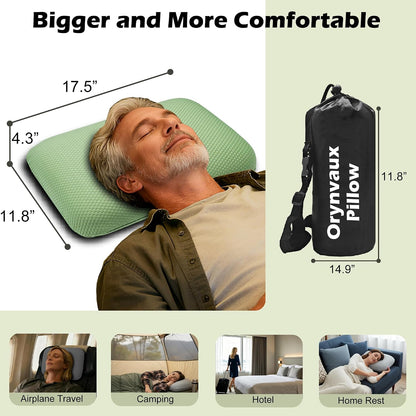 Cooling Travel Pillow, Small Memory Foam Camping Pillow with Adjustable Buckle Strap & Storage Bag, Compact Small Pillow for Airplane, Car Lumbar, Office, Washable Cooling Cover, Quarry Grey