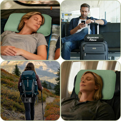 Cooling Travel Pillow, Small Memory Foam Camping Pillow with Adjustable Buckle Strap & Storage Bag, Compact Small Pillow for Airplane, Car Lumbar, Office, Washable Cooling Cover, Quarry Grey