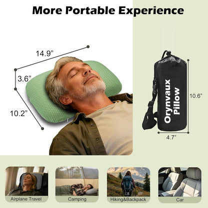 Cooling Travel Pillow, Small Memory Foam Camping Pillow with Adjustable Buckle Strap & Storage Bag, Compact Small Pillow for Airplane, Car Lumbar, Office, Washable Cooling Cover, Quarry Grey
