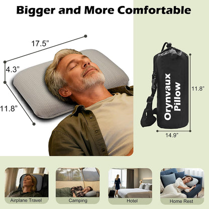 Cooling Travel Pillow, Small Memory Foam Camping Pillow with Adjustable Buckle Strap & Storage Bag, Compact Small Pillow for Airplane, Car Lumbar, Office, Washable Cooling Cover, Quarry Grey