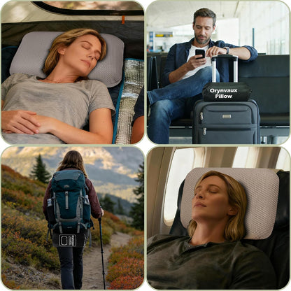 Cooling Travel Pillow, Small Memory Foam Camping Pillow with Adjustable Buckle Strap & Storage Bag, Compact Small Pillow for Airplane, Car Lumbar, Office, Washable Cooling Cover, Quarry Grey