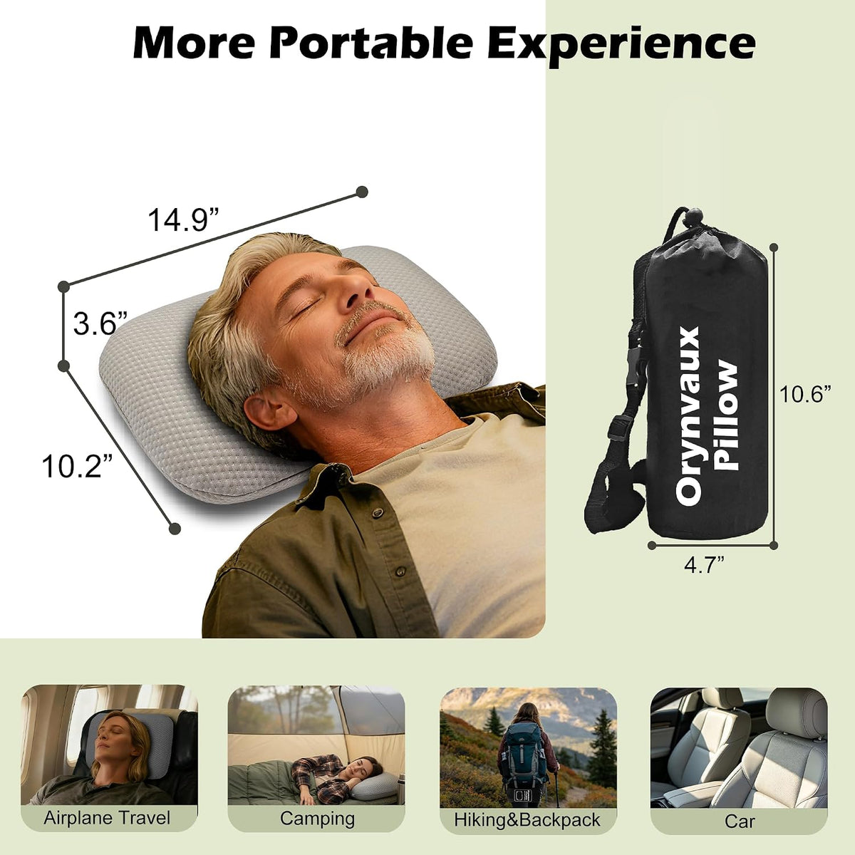 Cooling Travel Pillow, Small Memory Foam Camping Pillow with Adjustable Buckle Strap & Storage Bag, Compact Small Pillow for Airplane, Car Lumbar, Office, Washable Cooling Cover, Quarry Grey