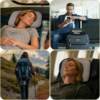 Cooling Travel Pillow, Small Memory Foam Camping Pillow with Adjustable Buckle Strap & Storage Bag, Compact Small Pillow for Airplane, Car Lumbar, Office, Washable Cooling Cover, Quarry Grey