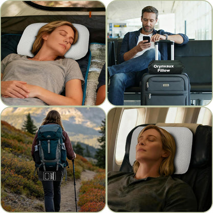 Cooling Travel Pillow, Small Memory Foam Camping Pillow with Adjustable Buckle Strap & Storage Bag, Compact Small Pillow for Airplane, Car Lumbar, Office, Washable Cooling Cover, Quarry Grey