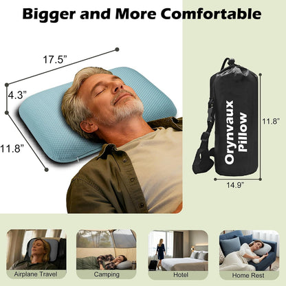 Cooling Travel Pillow, Small Memory Foam Camping Pillow with Adjustable Buckle Strap & Storage Bag, Compact Small Pillow for Airplane, Car Lumbar, Office, Washable Cooling Cover, Quarry Grey
