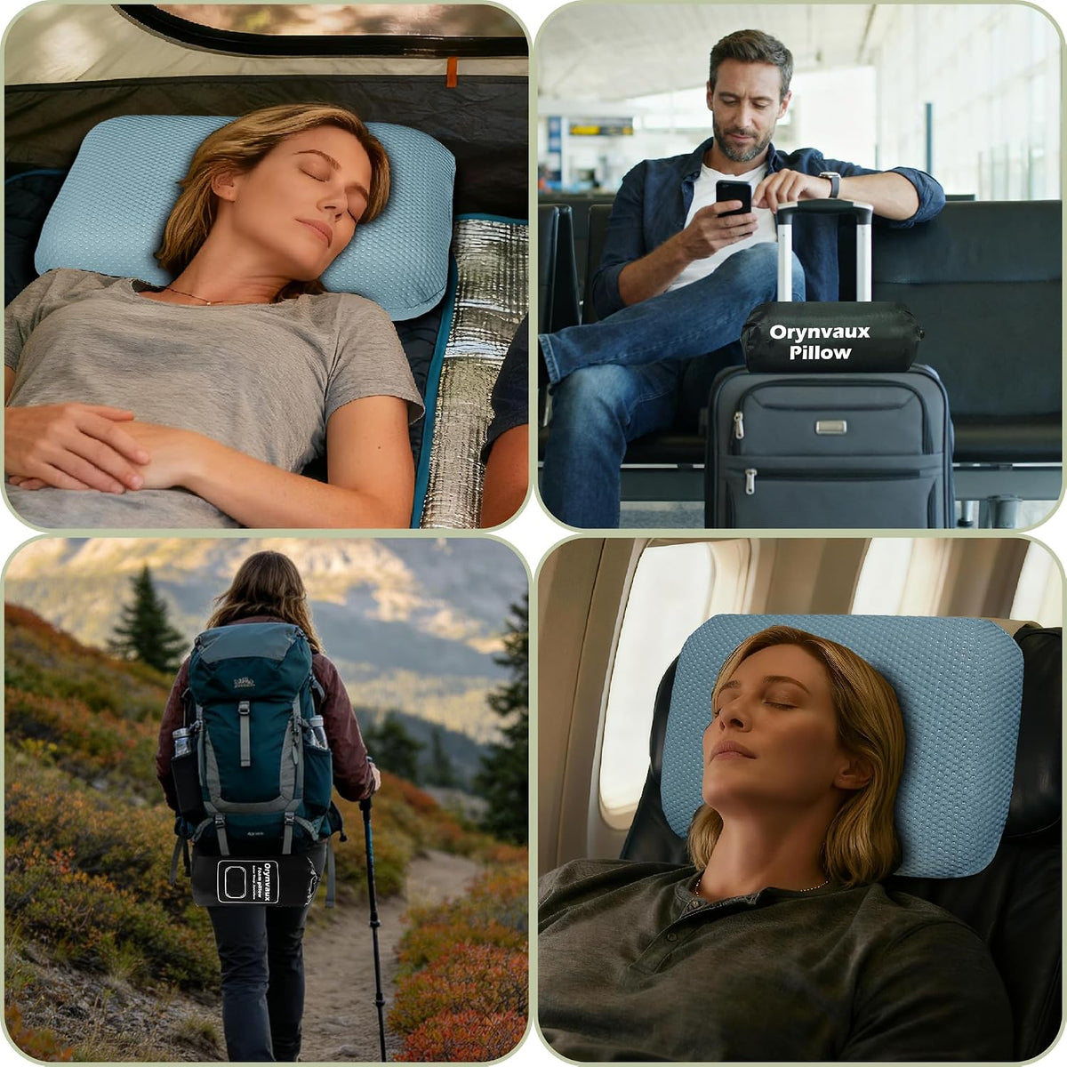 Cooling Travel Pillow, Small Memory Foam Camping Pillow with Adjustable Buckle Strap & Storage Bag, Compact Small Pillow for Airplane, Car Lumbar, Office, Washable Cooling Cover, Quarry Grey