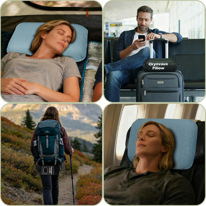 Cooling Travel Pillow, Small Memory Foam Camping Pillow with Adjustable Buckle Strap & Storage Bag, Compact Small Pillow for Airplane, Car Lumbar, Office, Washable Cooling Cover, Quarry Grey