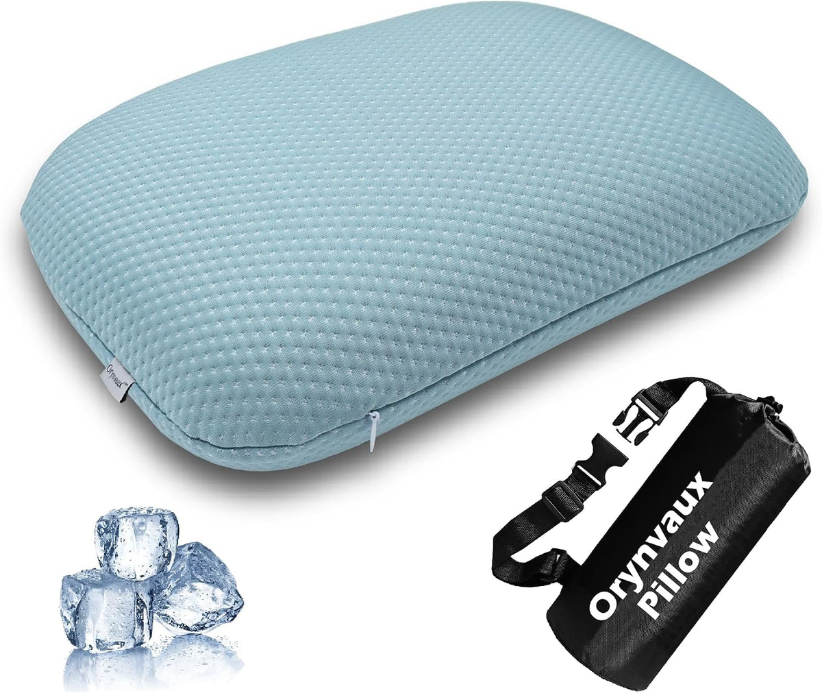 Cooling Travel Pillow, Small Memory Foam Camping Pillow with Adjustable Buckle Strap & Storage Bag, Compact Small Pillow for Airplane, Car Lumbar, Office, Washable Cooling Cover, Quarry Grey