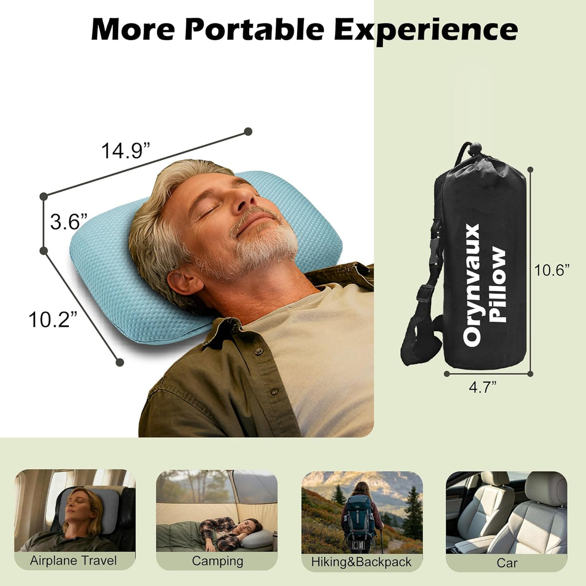 Cooling Travel Pillow, Small Memory Foam Camping Pillow with Adjustable Buckle Strap & Storage Bag, Compact Small Pillow for Airplane, Car Lumbar, Office, Washable Cooling Cover, Quarry Grey
