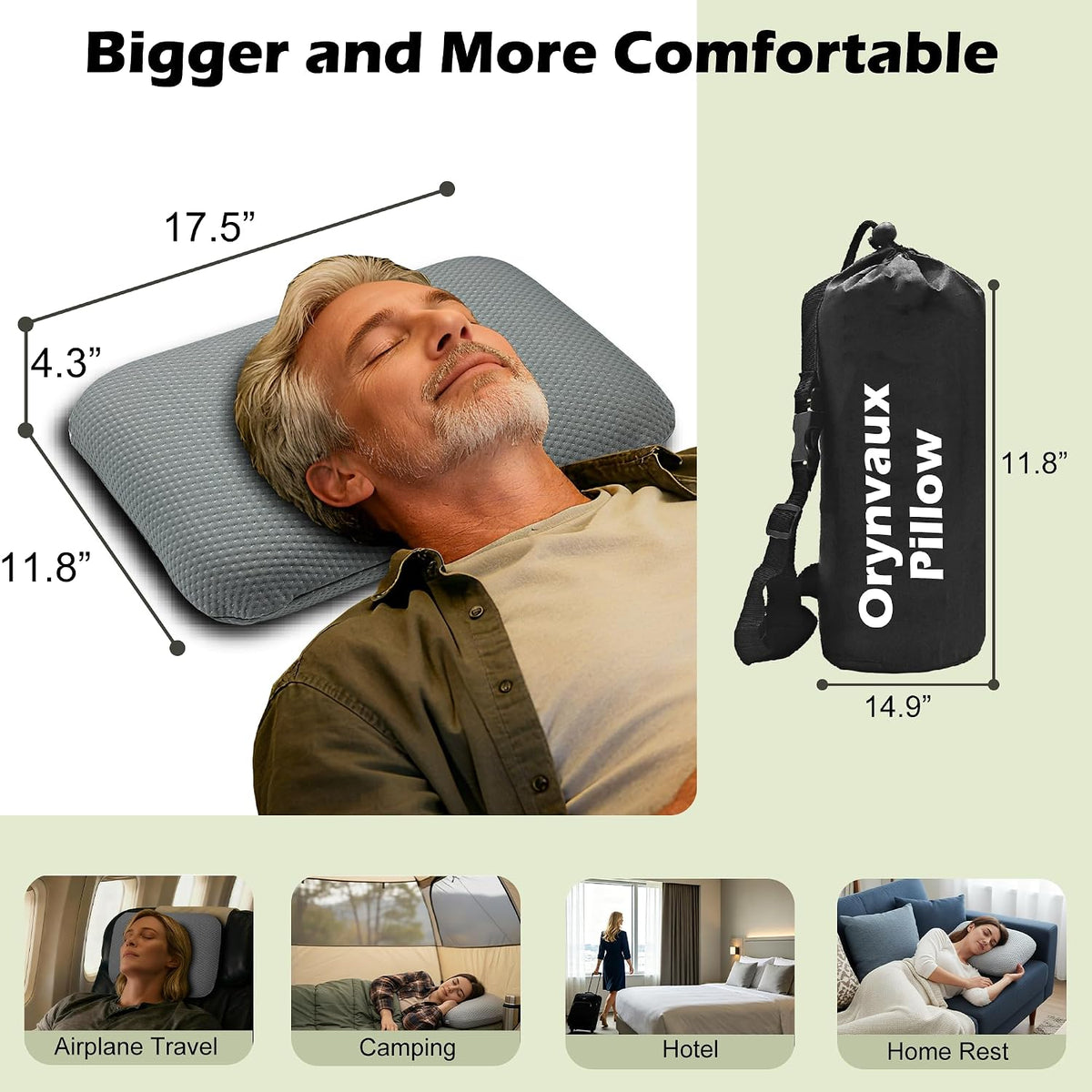 Cooling Travel Pillow, Small Memory Foam Camping Pillow with Adjustable Buckle Strap & Storage Bag, Compact Small Pillow for Airplane, Car Lumbar, Office, Washable Cooling Cover, Quarry Grey