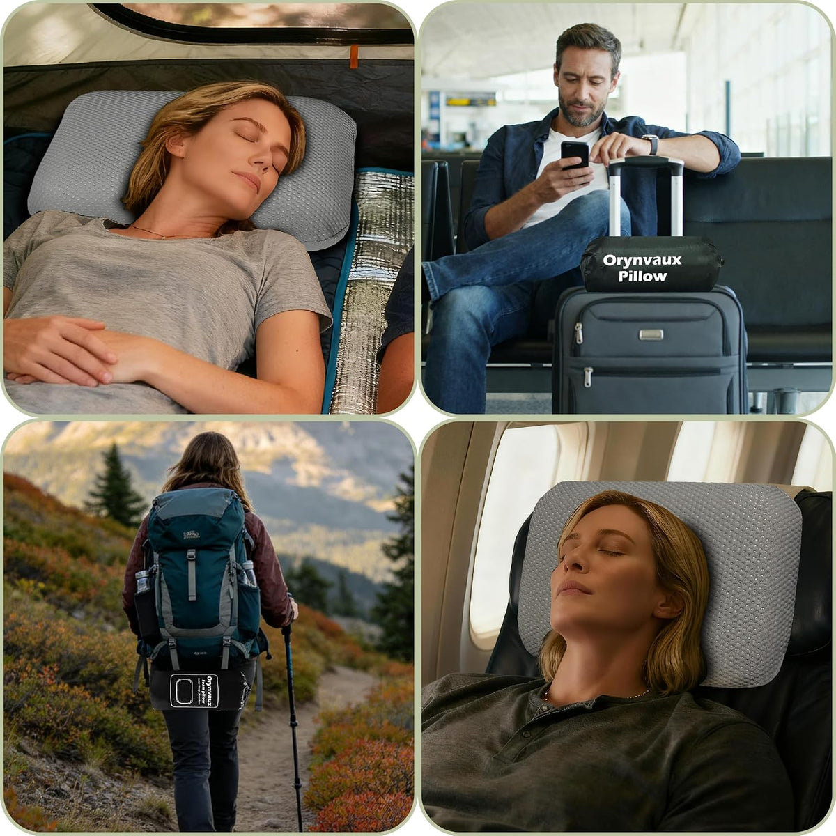 Cooling Travel Pillow, Small Memory Foam Camping Pillow with Adjustable Buckle Strap & Storage Bag, Compact Small Pillow for Airplane, Car Lumbar, Office, Washable Cooling Cover, Quarry Grey