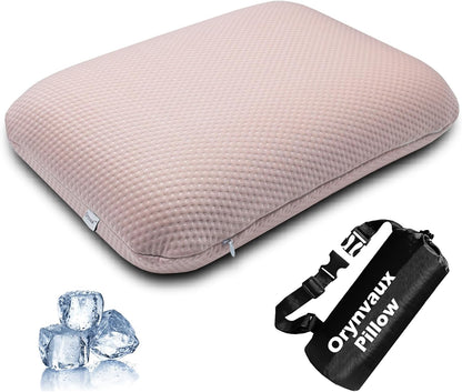 Cooling Travel Pillow, Small Memory Foam Camping Pillow with Adjustable Buckle Strap & Storage Bag, Compact Small Pillow for Airplane, Car Lumbar, Office, Washable Cooling Cover, Quarry Grey