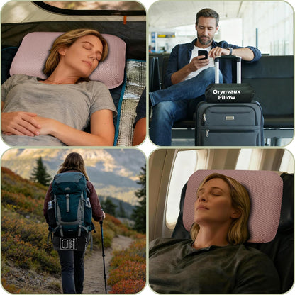 Cooling Travel Pillow, Small Memory Foam Camping Pillow with Adjustable Buckle Strap & Storage Bag, Compact Small Pillow for Airplane, Car Lumbar, Office, Washable Cooling Cover, Quarry Grey