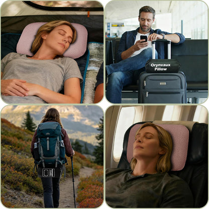 Cooling Travel Pillow, Small Memory Foam Camping Pillow with Adjustable Buckle Strap & Storage Bag, Compact Small Pillow for Airplane, Car Lumbar, Office, Washable Cooling Cover, Quarry Grey