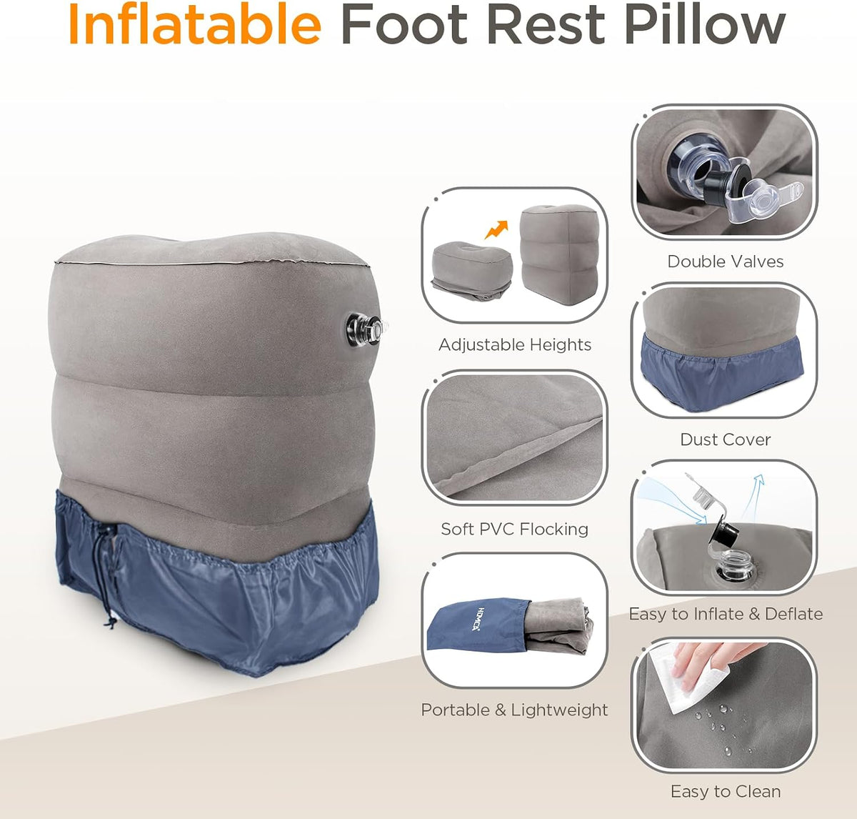 Inflatable Travel Foot Rest Pillow for Airplane (2-Pack)