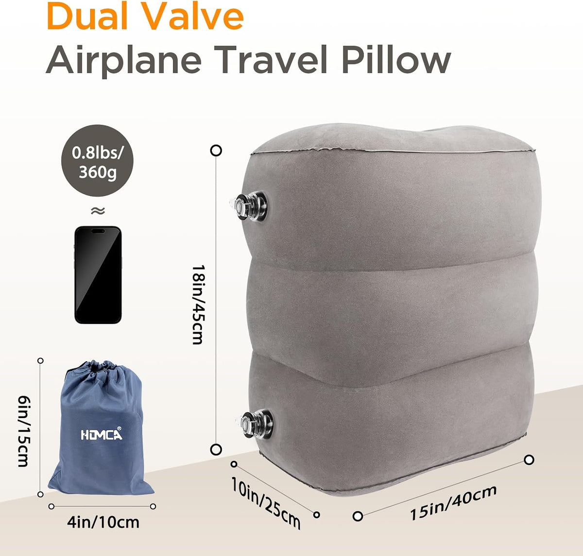 Inflatable Travel Foot Rest Pillow for Airplane (2-Pack)