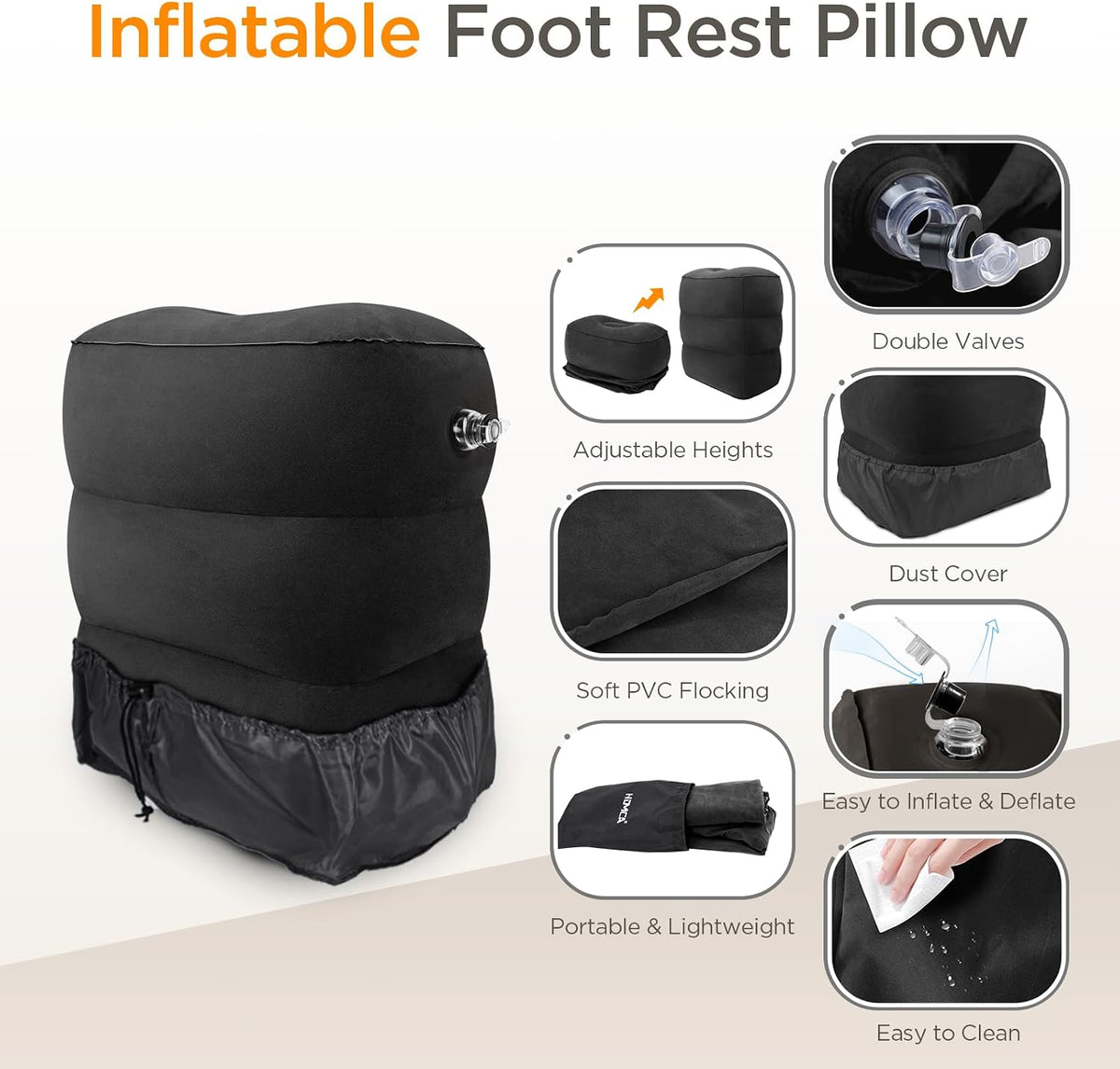 Inflatable Travel Foot Rest Pillow for Airplane (2-Pack)