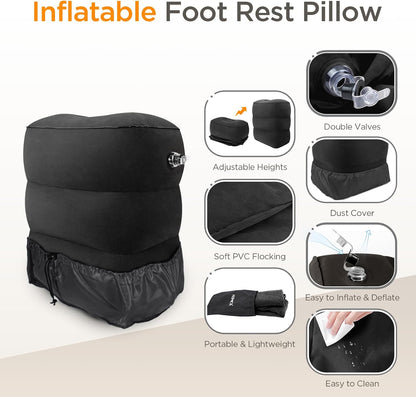 Inflatable Travel Foot Rest Pillow for Airplane (2-Pack)