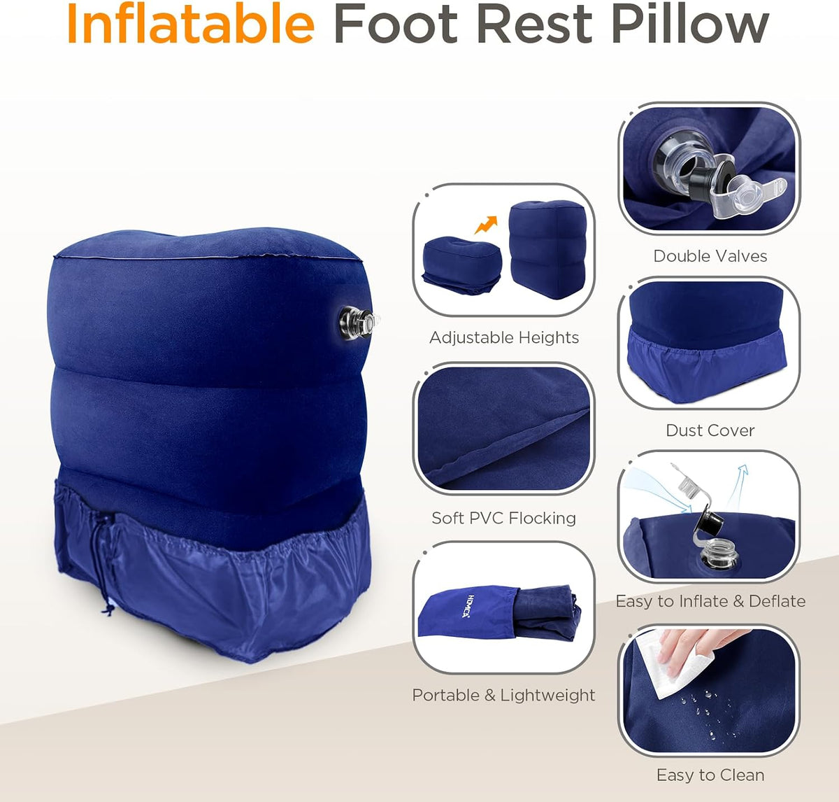 Inflatable Travel Foot Rest Pillow for Airplane (2-Pack)