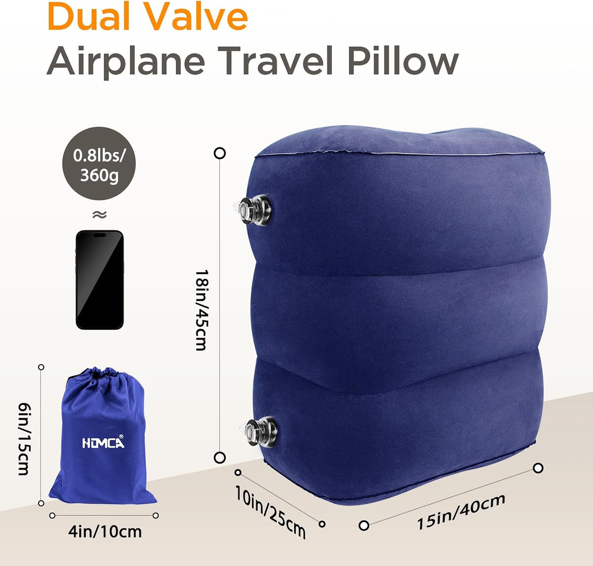 Inflatable Travel Foot Rest Pillow for Airplane (2-Pack)