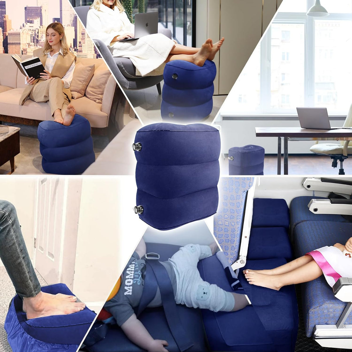 Inflatable Travel Foot Rest Pillow for Airplane (2-Pack)