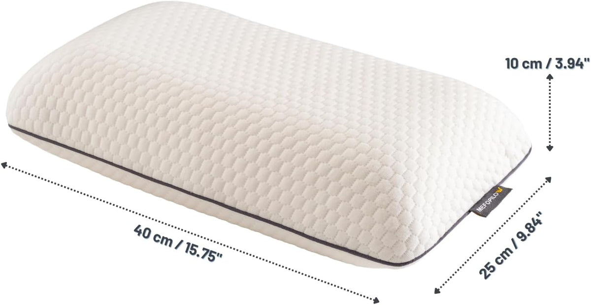 Memory Foam Travel Pillow with Washable Cover & Carry Bag – Compact, Soft & Breathable Neck Pillow for Airplane, Camping & Car (White- with Extra Gray Cotton Cover, 15.7x9.8x3.9 inches)