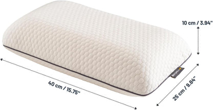 Memory Foam Travel Pillow with Washable Cover & Carry Bag – Compact, Soft & Breathable Neck Pillow for Airplane, Camping & Car (White- with Extra Gray Cotton Cover, 15.7x9.8x3.9 inches)