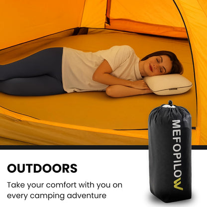 Memory Foam Travel Pillow with Washable Cover & Carry Bag – Compact, Soft & Breathable Neck Pillow for Airplane, Camping & Car (White- with Extra Gray Cotton Cover, 15.7x9.8x3.9 inches)