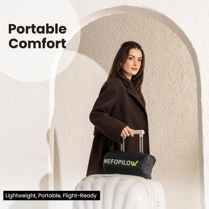 Memory Foam Travel Pillow with Washable Cover & Carry Bag – Compact, Soft & Breathable Neck Pillow for Airplane, Camping & Car (White- with Extra Gray Cotton Cover, 15.7x9.8x3.9 inches)