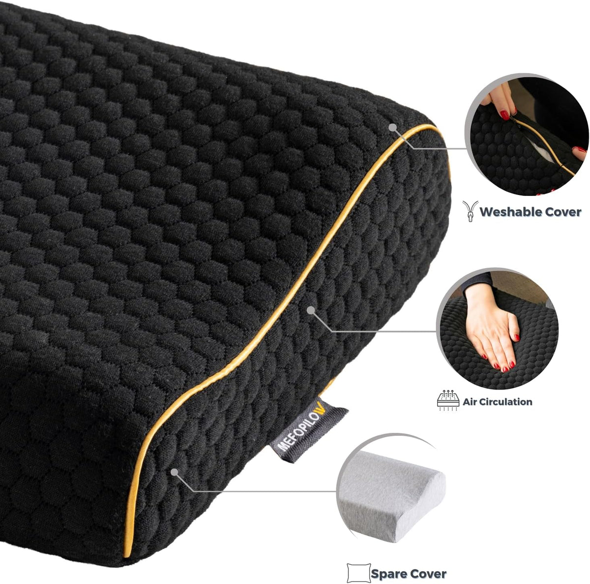 Memory Foam Travel Pillow with Washable Cover & Carry Bag – Compact, Soft & Breathable Neck Pillow for Airplane, Camping & Car (White- with Extra Gray Cotton Cover, 15.7x9.8x3.9 inches)