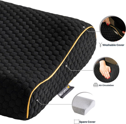 Memory Foam Travel Pillow with Washable Cover & Carry Bag – Compact, Soft & Breathable Neck Pillow for Airplane, Camping & Car (White- with Extra Gray Cotton Cover, 15.7x9.8x3.9 inches)