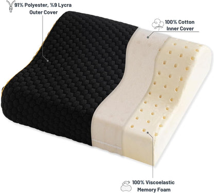 Memory Foam Travel Pillow with Washable Cover & Carry Bag – Compact, Soft & Breathable Neck Pillow for Airplane, Camping & Car (White- with Extra Gray Cotton Cover, 15.7x9.8x3.9 inches)