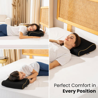 Memory Foam Travel Pillow with Washable Cover & Carry Bag – Compact, Soft & Breathable Neck Pillow for Airplane, Camping & Car (White- with Extra Gray Cotton Cover, 15.7x9.8x3.9 inches)