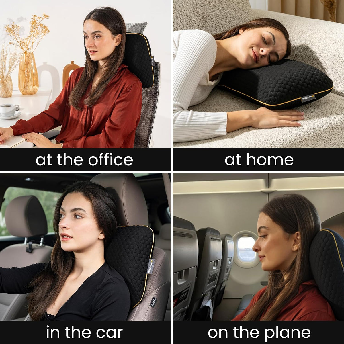 Memory Foam Travel Pillow with Washable Cover & Carry Bag – Compact, Soft & Breathable Neck Pillow for Airplane, Camping & Car (White- with Extra Gray Cotton Cover, 15.7x9.8x3.9 inches)