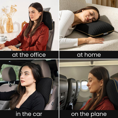 Memory Foam Travel Pillow with Washable Cover & Carry Bag – Compact, Soft & Breathable Neck Pillow for Airplane, Camping & Car (White- with Extra Gray Cotton Cover, 15.7x9.8x3.9 inches)