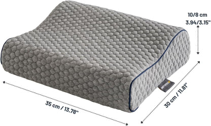 Memory Foam Travel Pillow with Washable Cover & Carry Bag – Compact, Soft & Breathable Neck Pillow for Airplane, Camping & Car (White- with Extra Gray Cotton Cover, 15.7x9.8x3.9 inches)