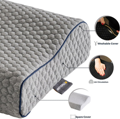Memory Foam Travel Pillow with Washable Cover & Carry Bag – Compact, Soft & Breathable Neck Pillow for Airplane, Camping & Car (White- with Extra Gray Cotton Cover, 15.7x9.8x3.9 inches)