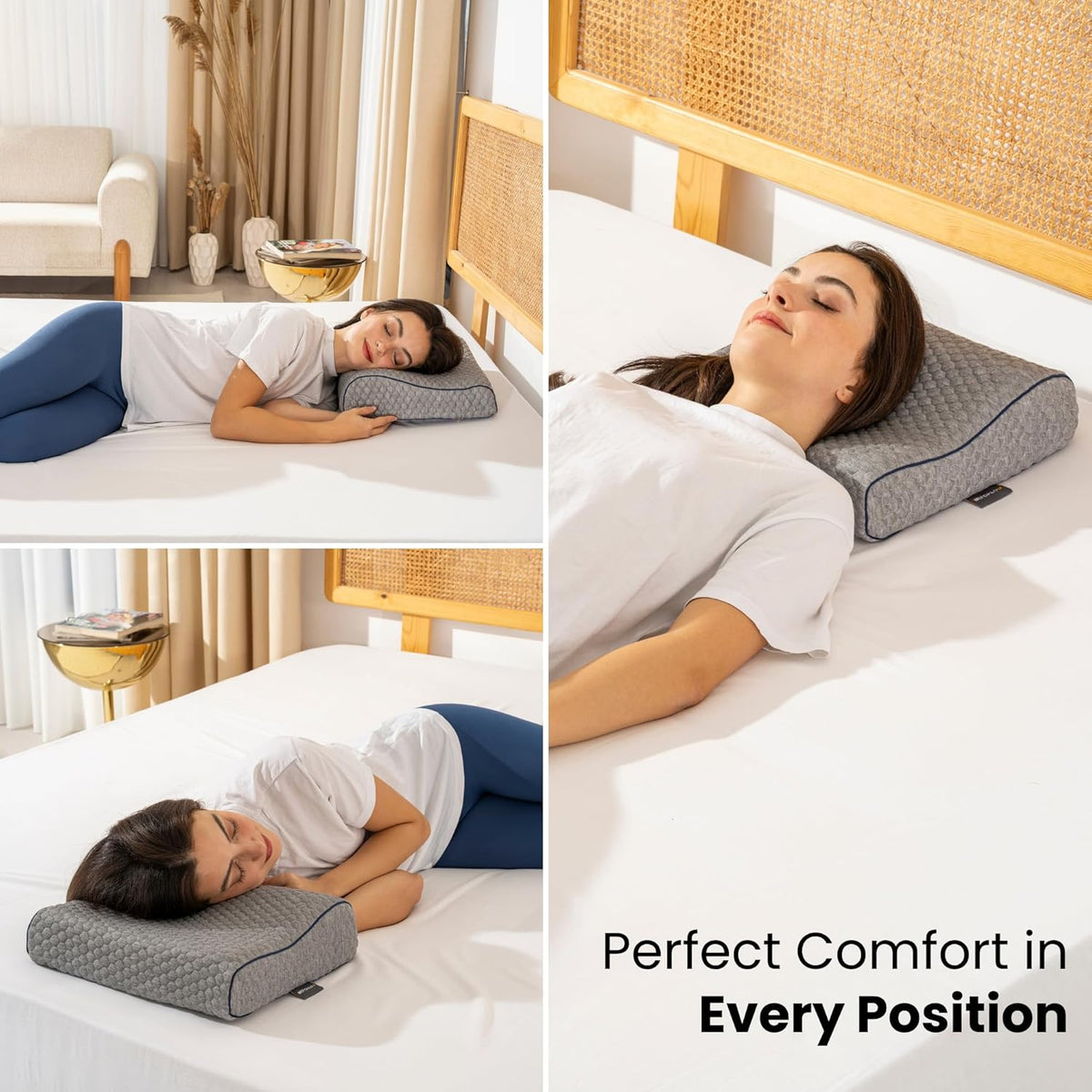 Memory Foam Travel Pillow with Washable Cover & Carry Bag – Compact, Soft & Breathable Neck Pillow for Airplane, Camping & Car (White- with Extra Gray Cotton Cover, 15.7x9.8x3.9 inches)