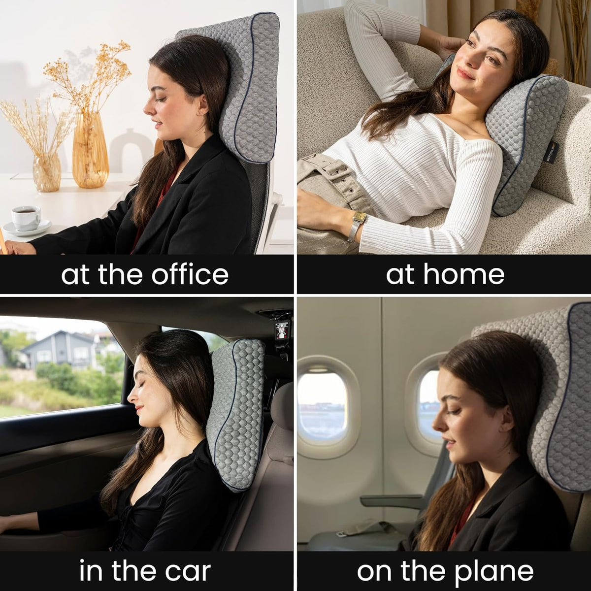 Memory Foam Travel Pillow with Washable Cover & Carry Bag – Compact, Soft & Breathable Neck Pillow for Airplane, Camping & Car (White- with Extra Gray Cotton Cover, 15.7x9.8x3.9 inches)