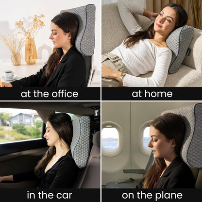 Memory Foam Travel Pillow with Washable Cover & Carry Bag – Compact, Soft & Breathable Neck Pillow for Airplane, Camping & Car (White- with Extra Gray Cotton Cover, 15.7x9.8x3.9 inches)